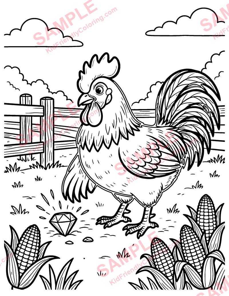 The Rooster and the Jewel coloring page preview
