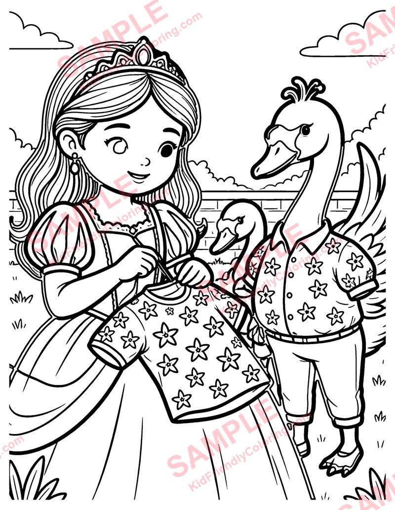 The Six Swans coloring page preview