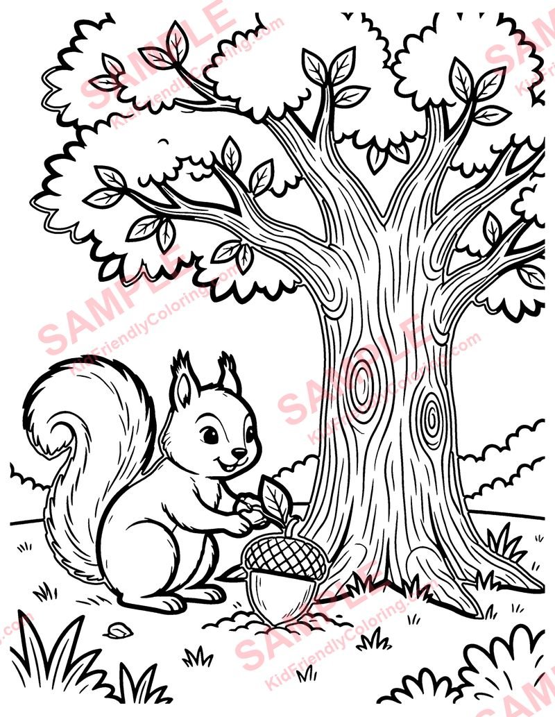The Squirrel and the Acorn coloring page preview