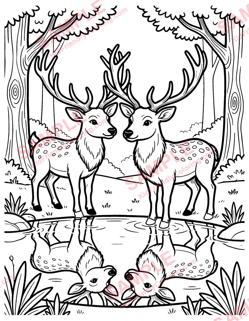 The Stag at the Pool coloring page preview