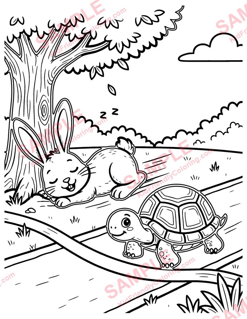 The Tortoise and the Hare coloring page preview