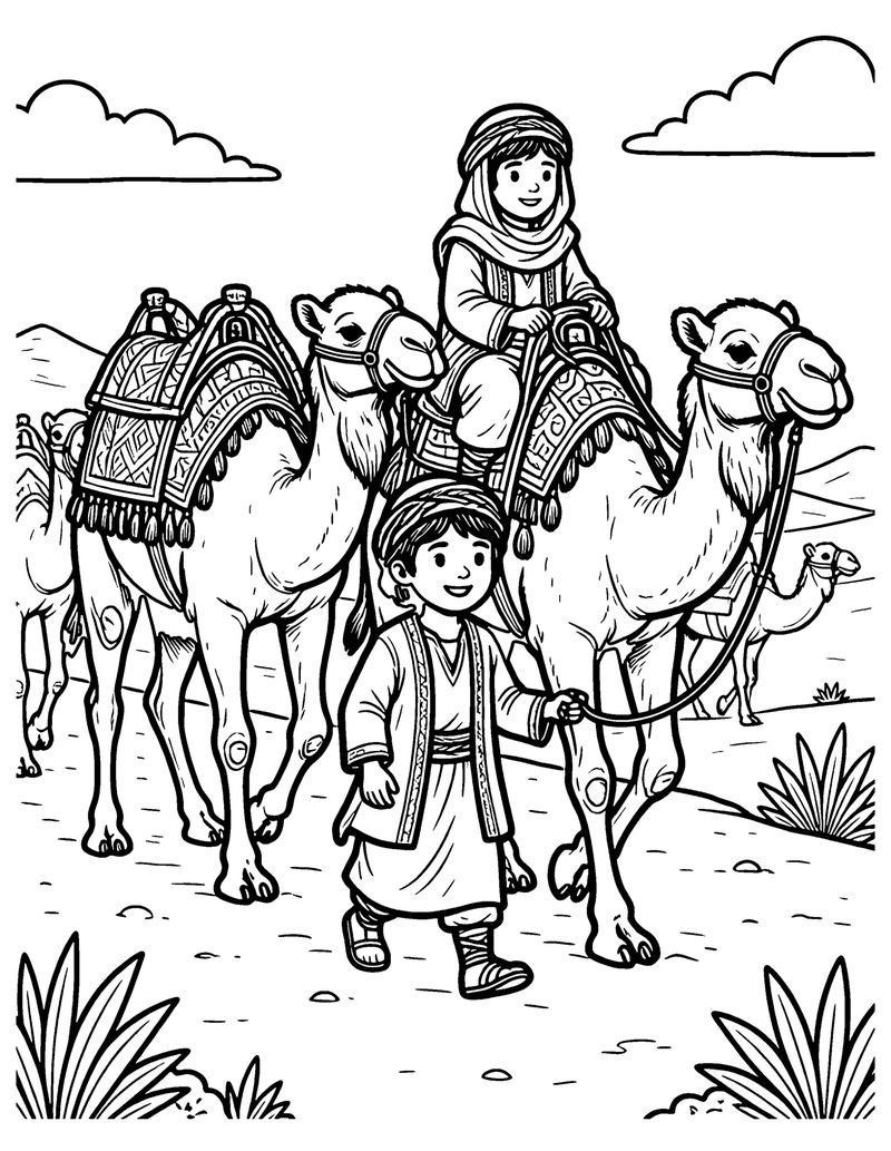The Traders and Their Camels coloring page preview