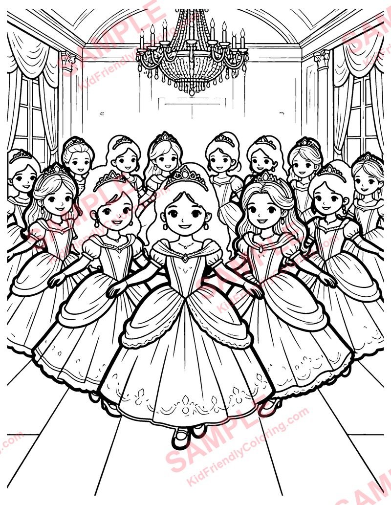 The Twelve Dancing Princesses coloring page preview