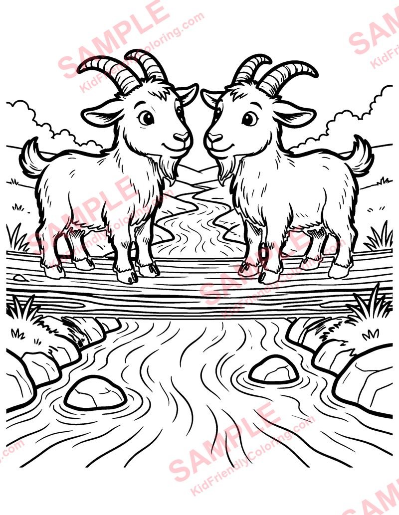 The Two Goats on the Bridge coloring page preview