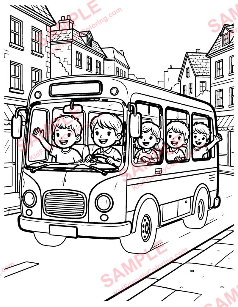 The Wheels on the Bus coloring page preview