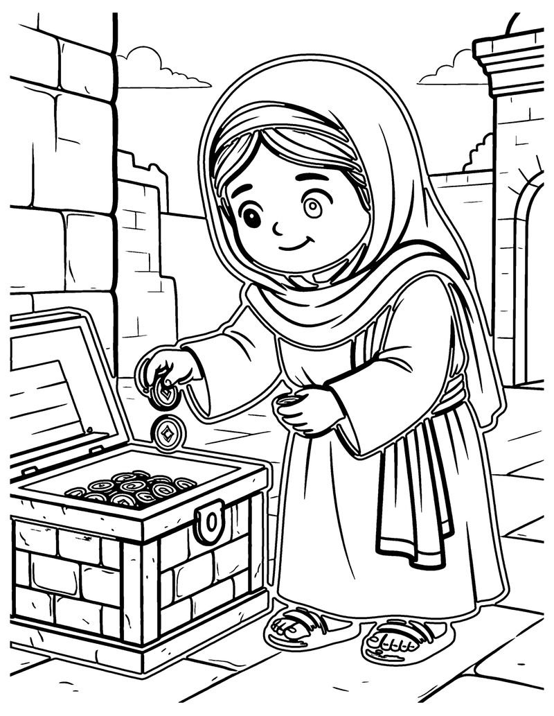 The Widow's Two Coins coloring page preview