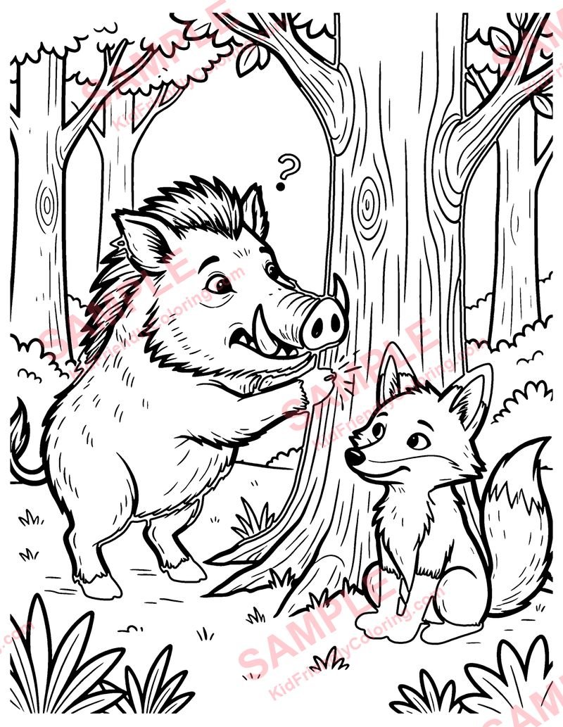 The Wild Boar and the Fox coloring page preview