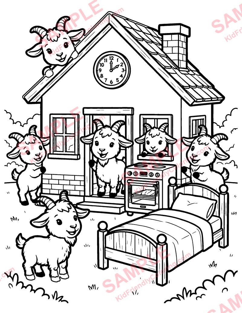 The Wolf and the Seven Little Kids coloring page preview