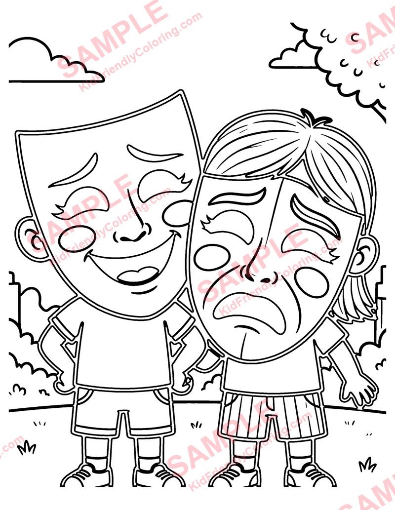 Theater Masks coloring page preview