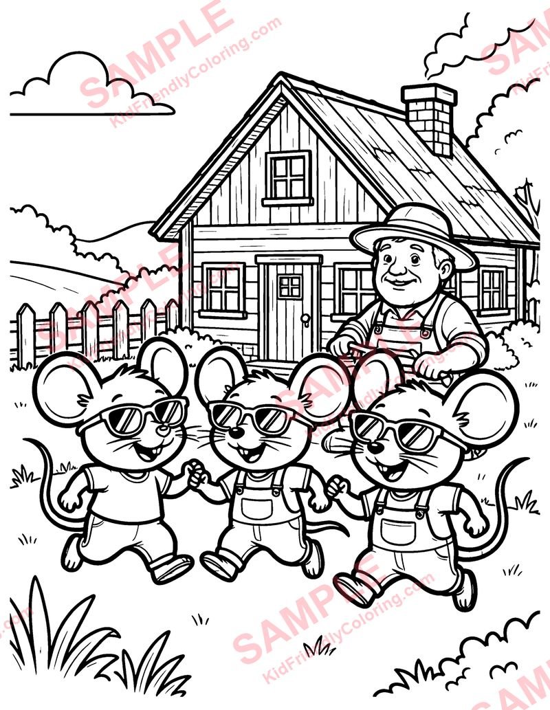 Three Blind Mice coloring page preview