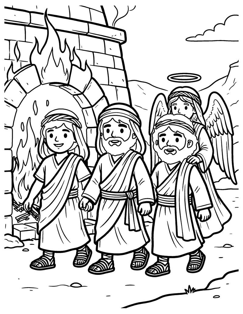 Three Friends in the Furnace coloring page preview