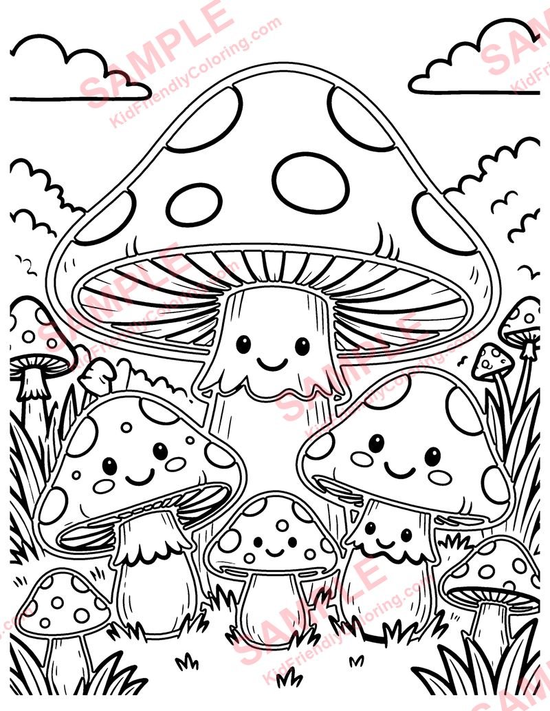 Toadstools coloring page preview