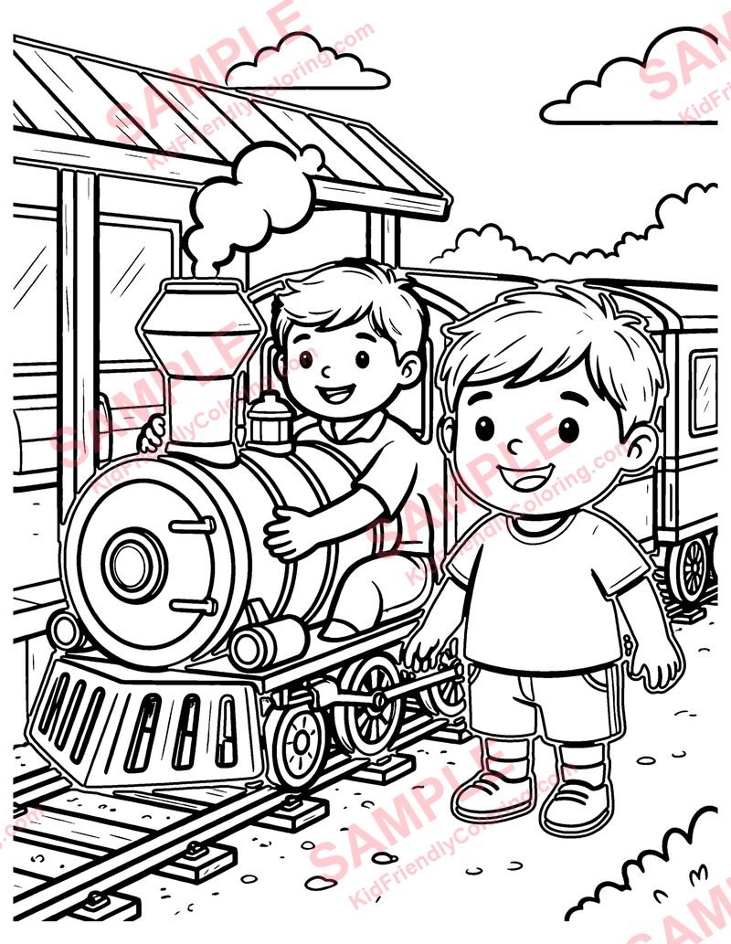 Toy Train Station coloring page preview