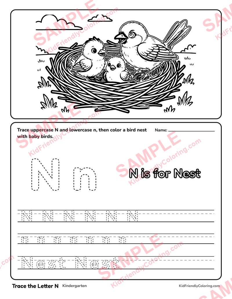 Trace the Letter N coloring page preview