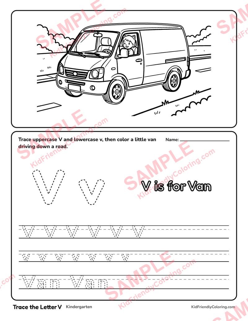 Trace the Letter V coloring page preview