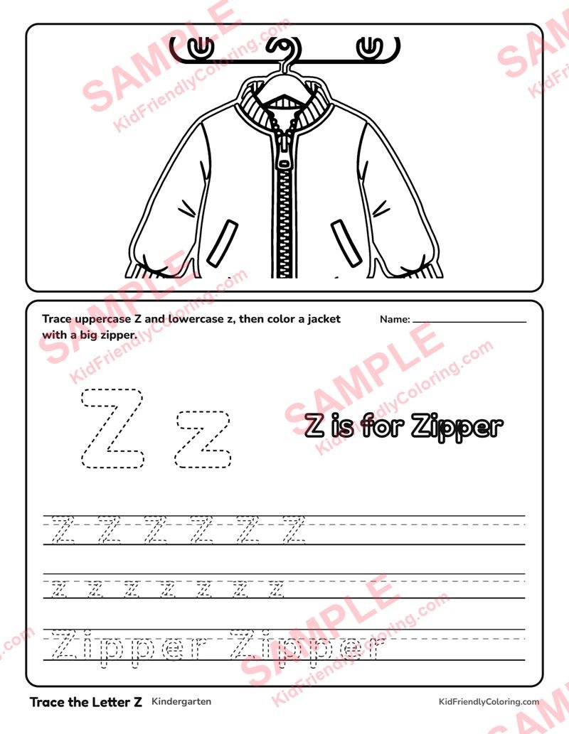 Trace the Letter Z coloring page preview