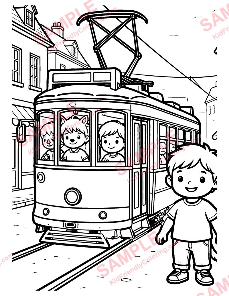 Tram coloring page preview