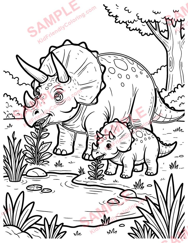 Triceratops Family coloring page preview