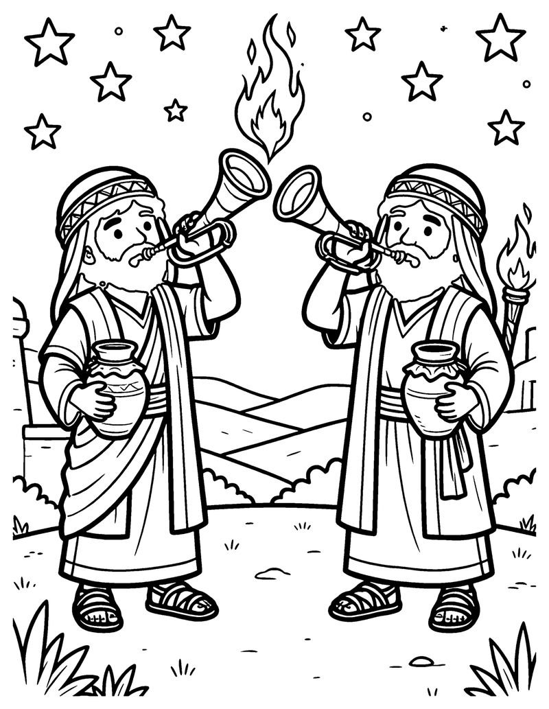 Trumpets and Torches coloring page preview