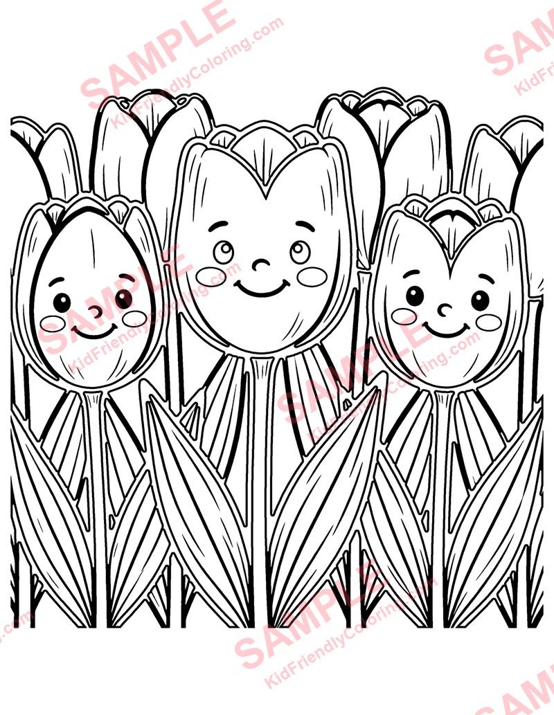 Tulips coloring page preview