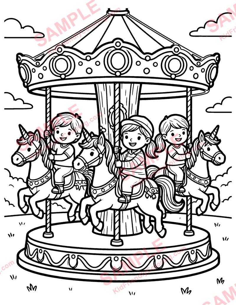 Unicorn Carousel coloring page preview