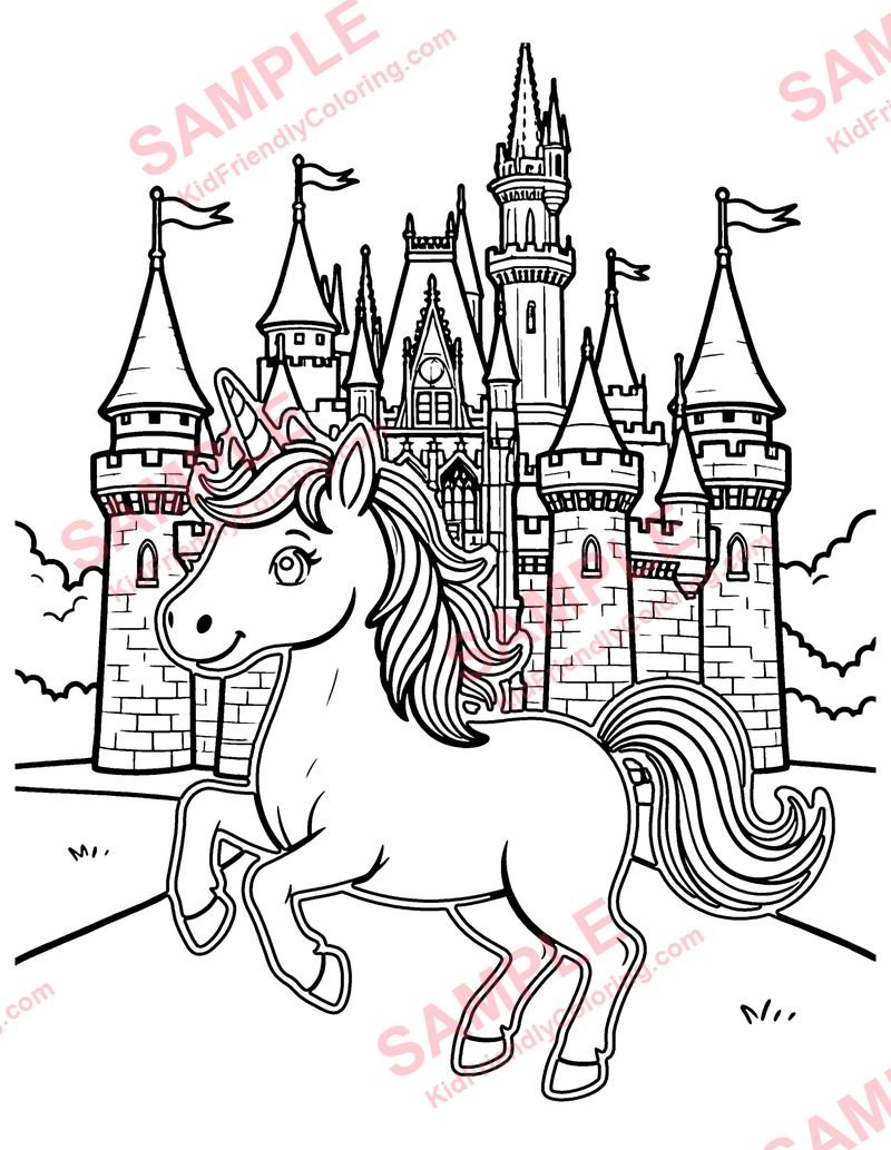 Unicorn Castle coloring page preview