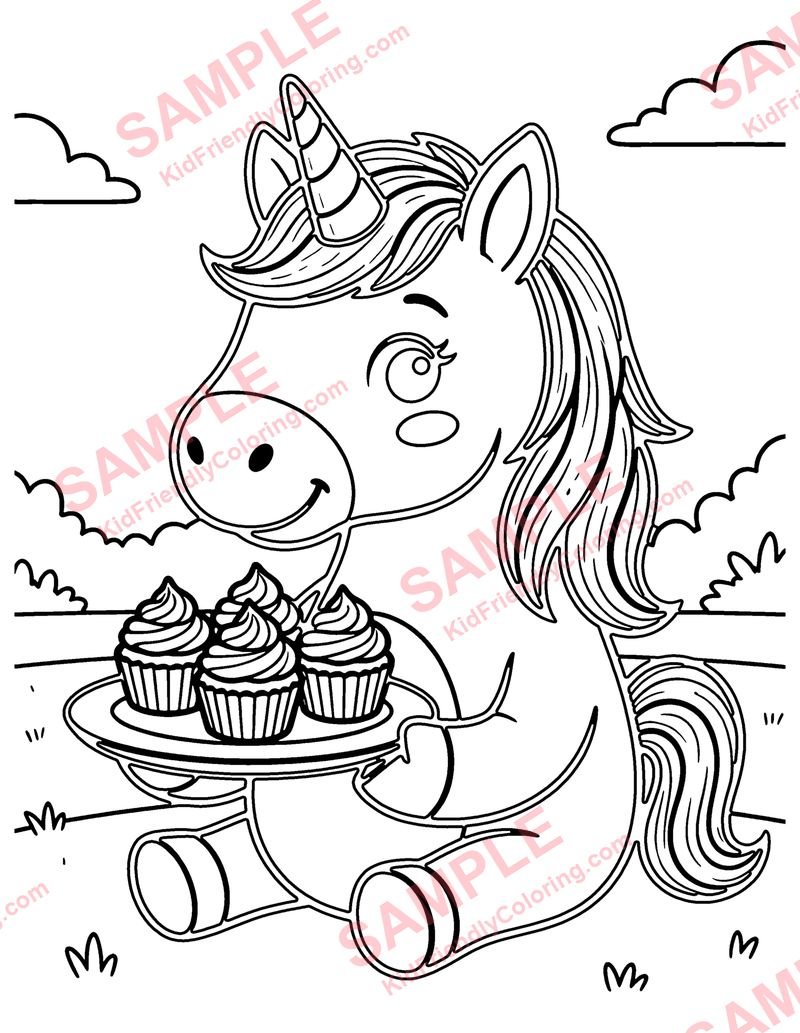 Unicorn Cupcakes coloring page preview