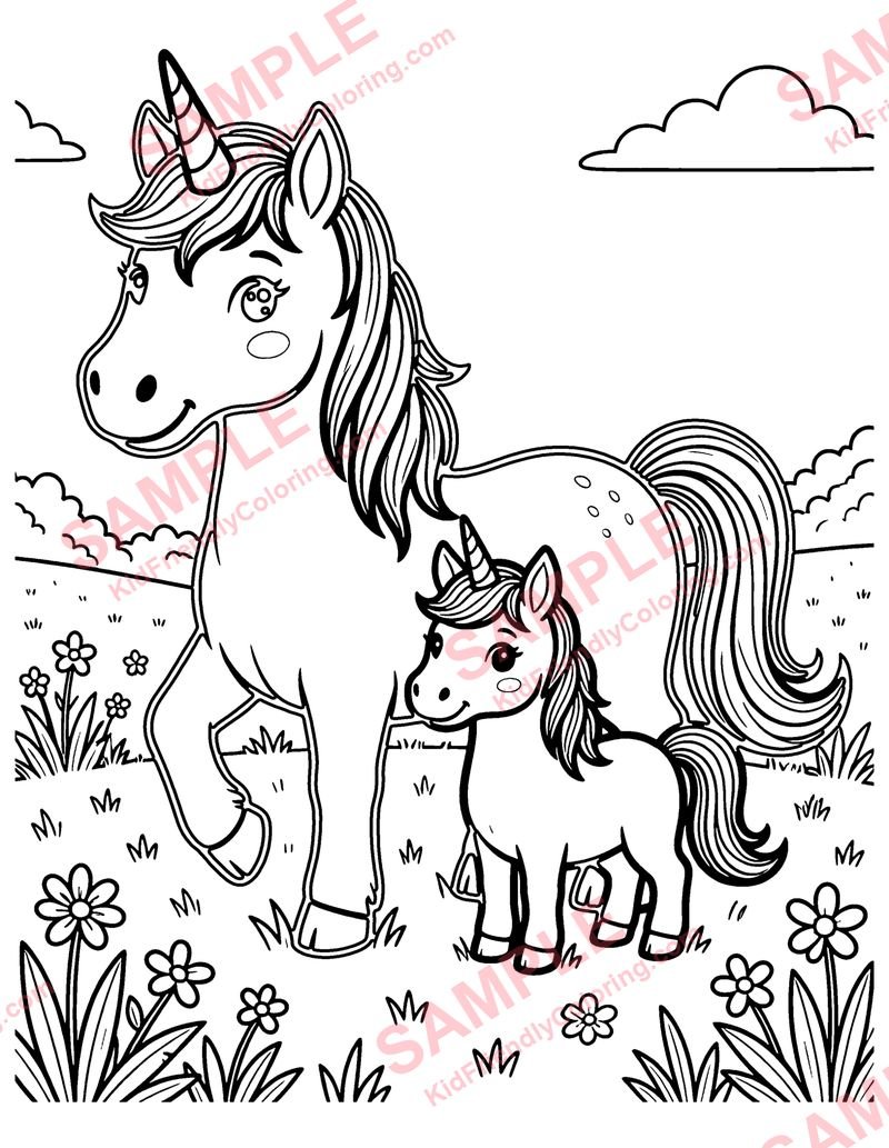Unicorn Family coloring page preview