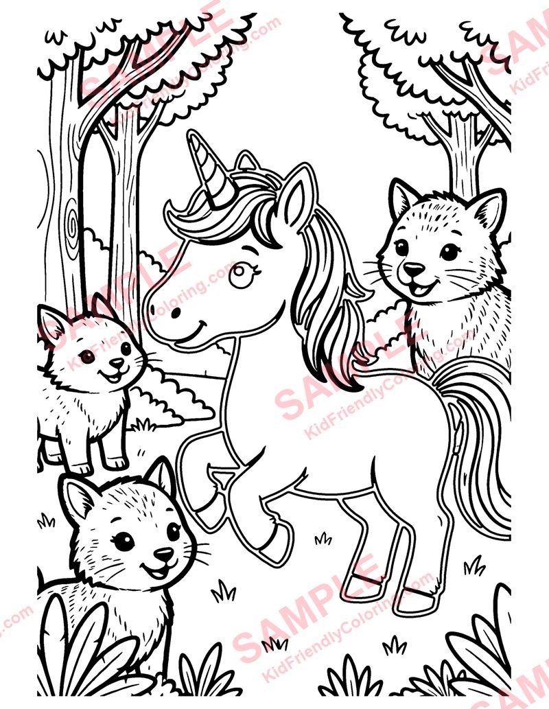 Unicorn Friends coloring page preview
