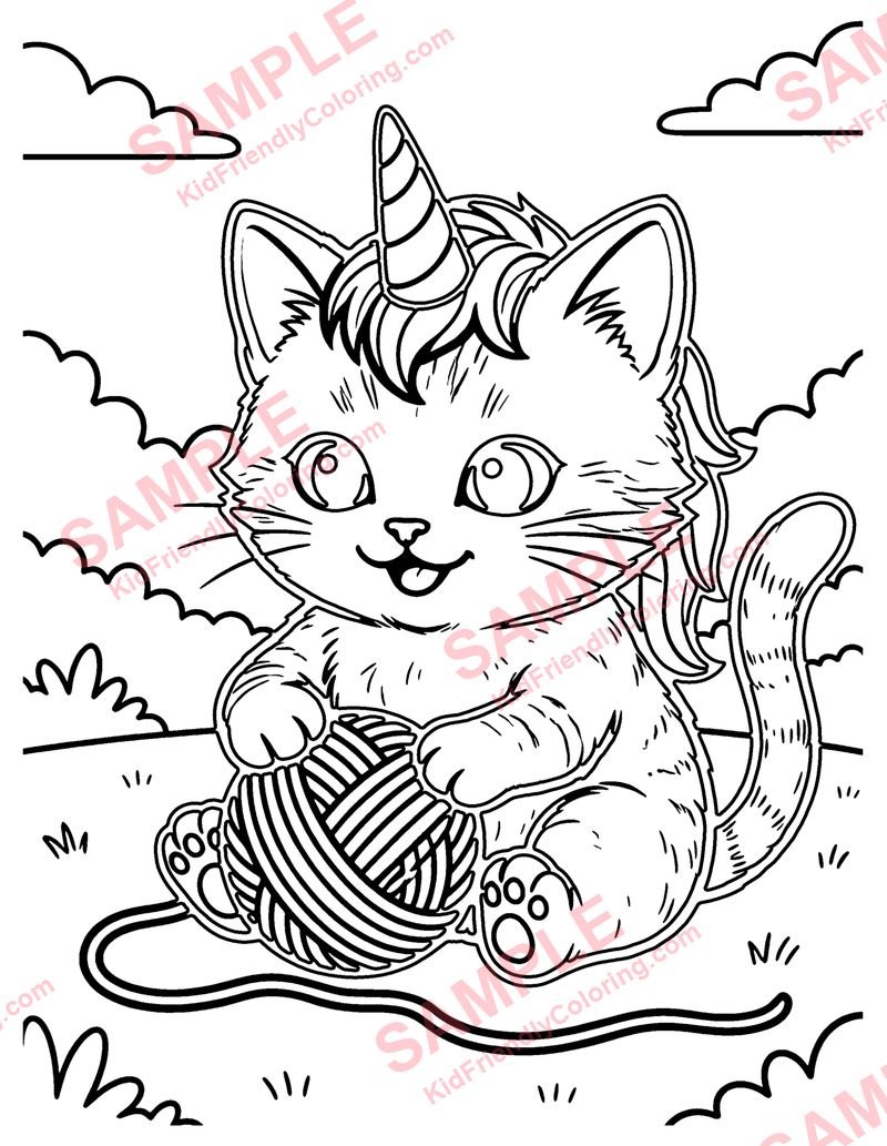 Unicorn Kitty coloring page preview