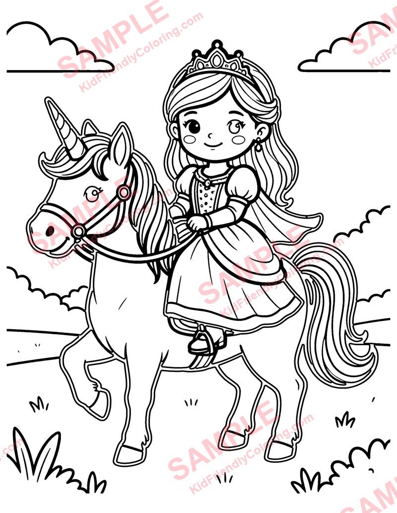 Unicorn Princess coloring page preview