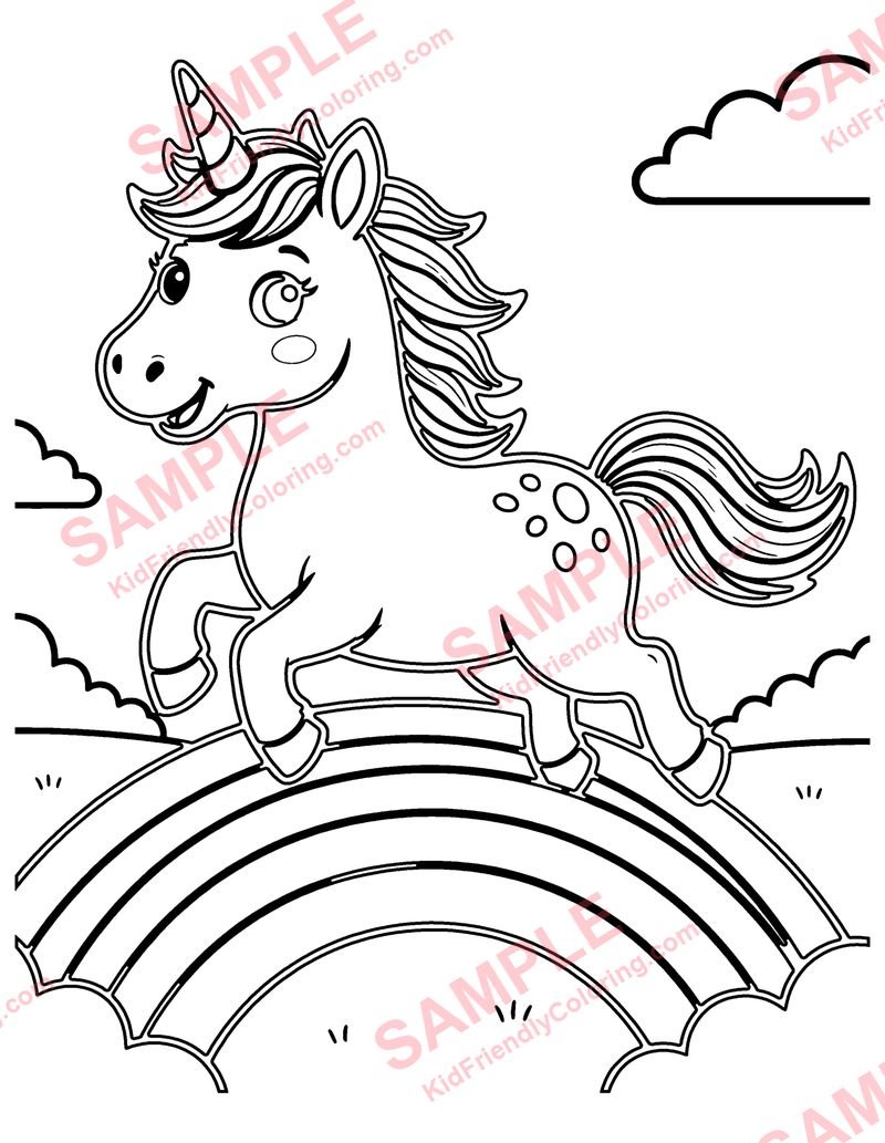 Unicorn Rainbow coloring page preview