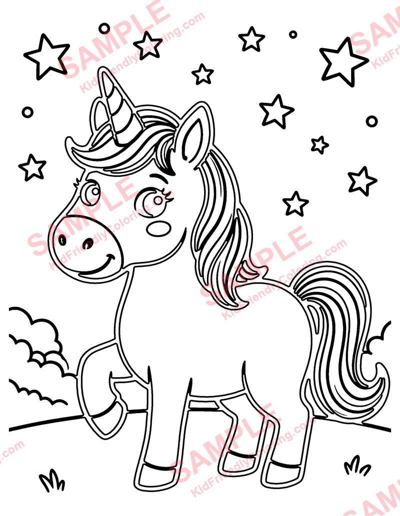 Unicorn Stars coloring page preview