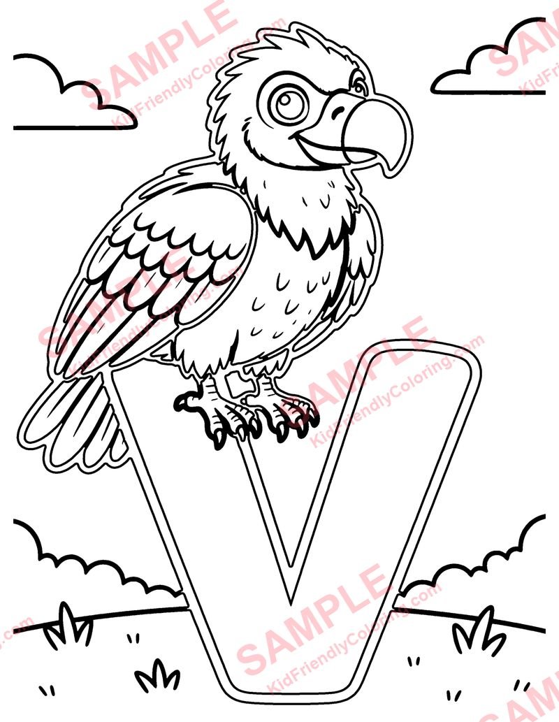 V Is for Vulture coloring page preview