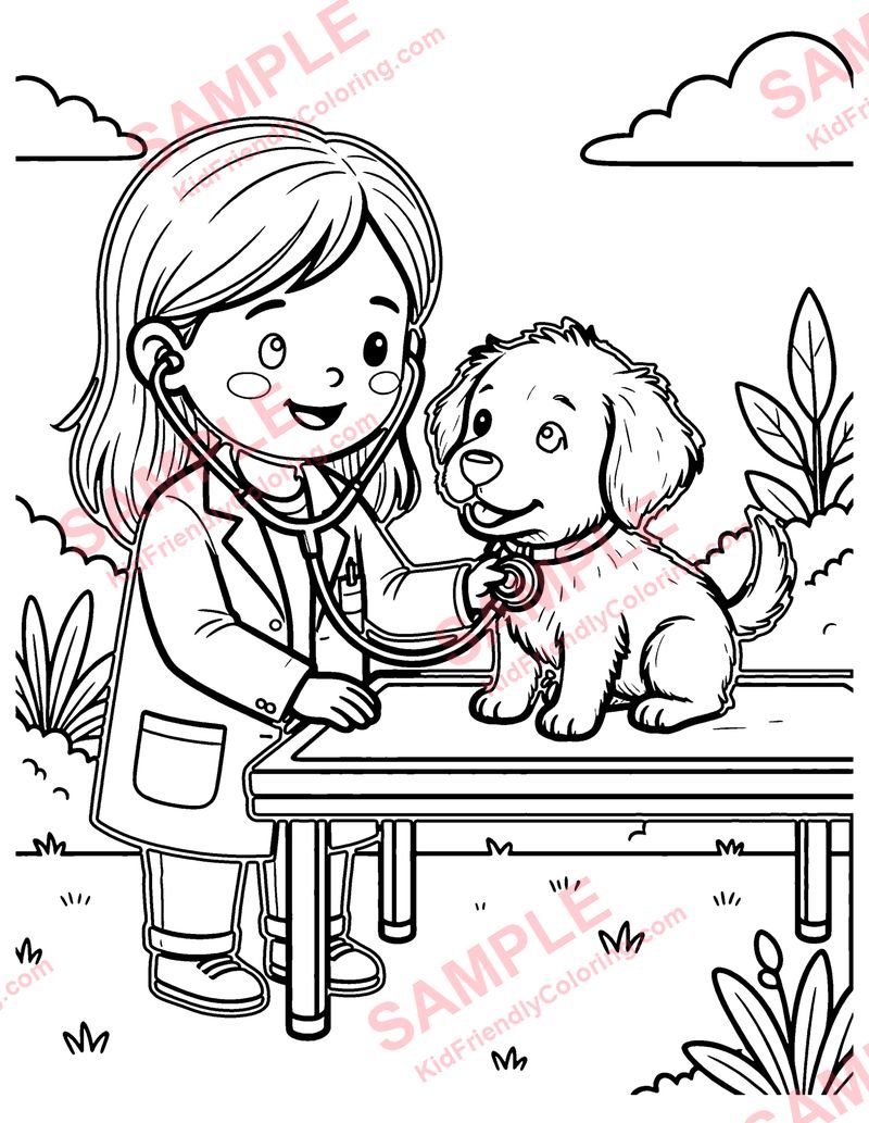 Veterinarian coloring page preview