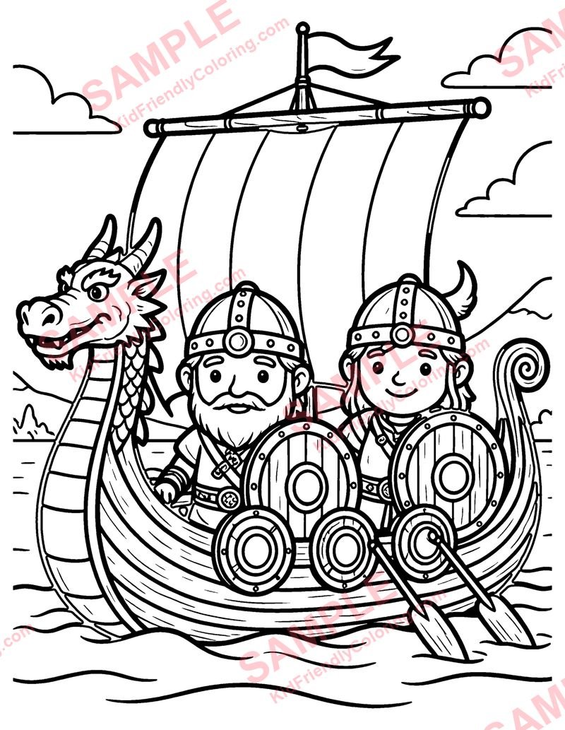 Viking Longship coloring page preview