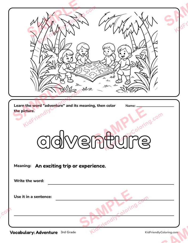 Vocabulary: Adventure coloring page preview