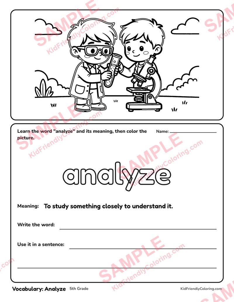 Vocabulary: Analyze coloring page preview