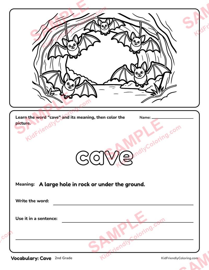 Vocabulary: Cave coloring page preview