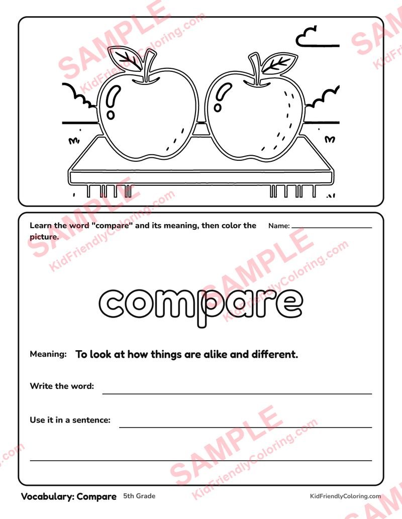 Vocabulary: Compare coloring page preview