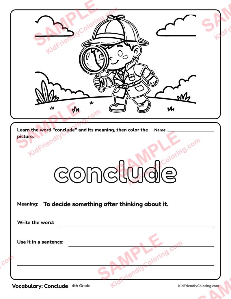 Vocabulary: Conclude coloring page preview