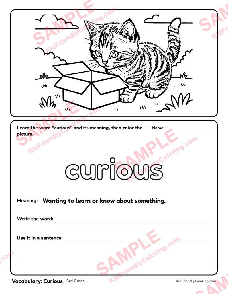 Vocabulary: Curious coloring page preview