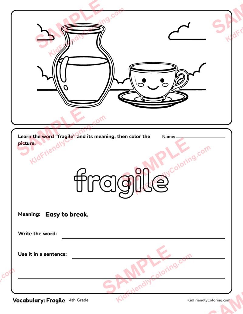Vocabulary: Fragile coloring page preview