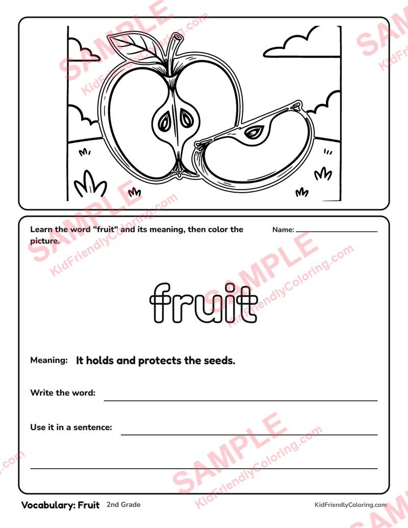 Vocabulary: Fruit coloring page preview