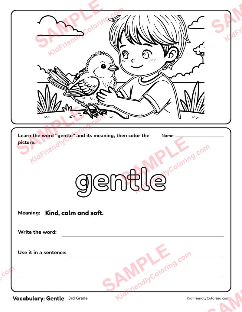 Vocabulary: Gentle coloring page preview