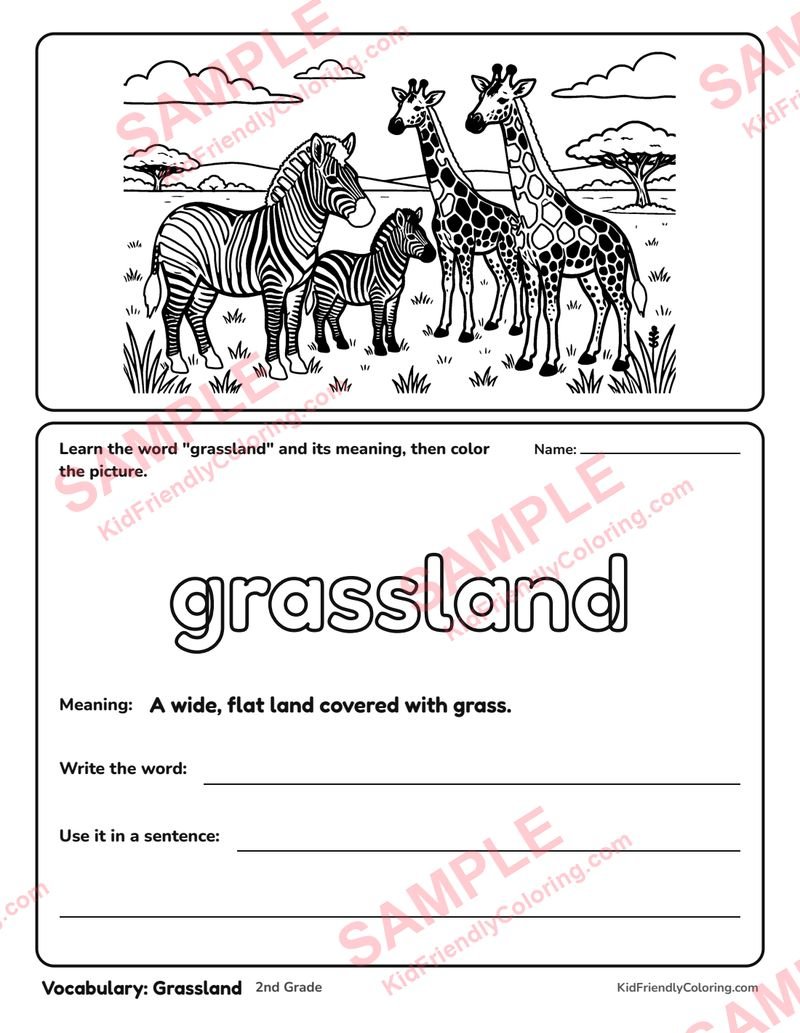 Vocabulary: Grassland coloring page preview