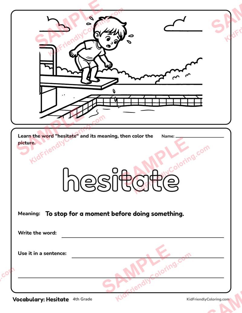 Vocabulary: Hesitate coloring page preview
