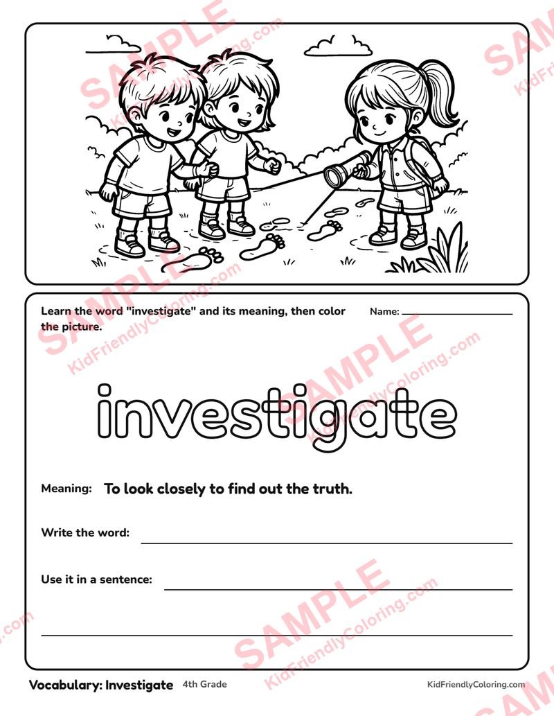 Vocabulary: Investigate coloring page preview