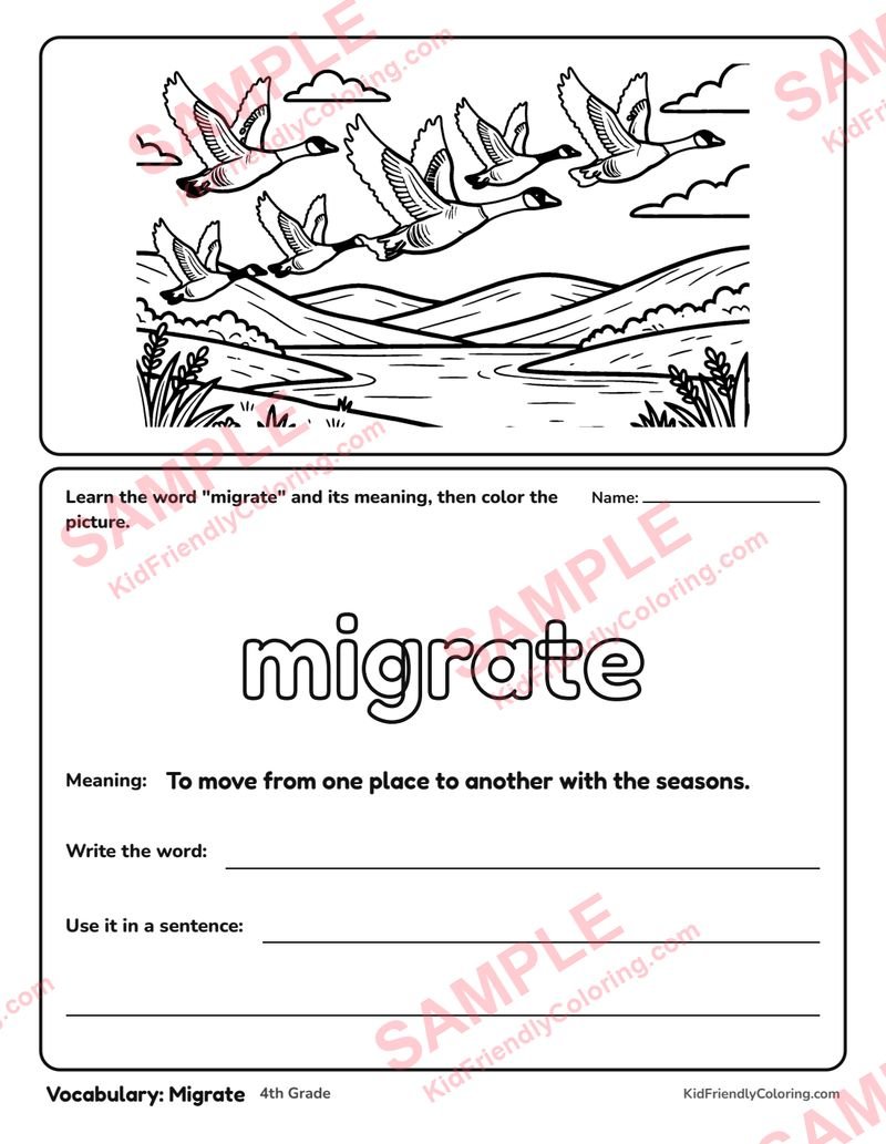 Vocabulary: Migrate coloring page preview