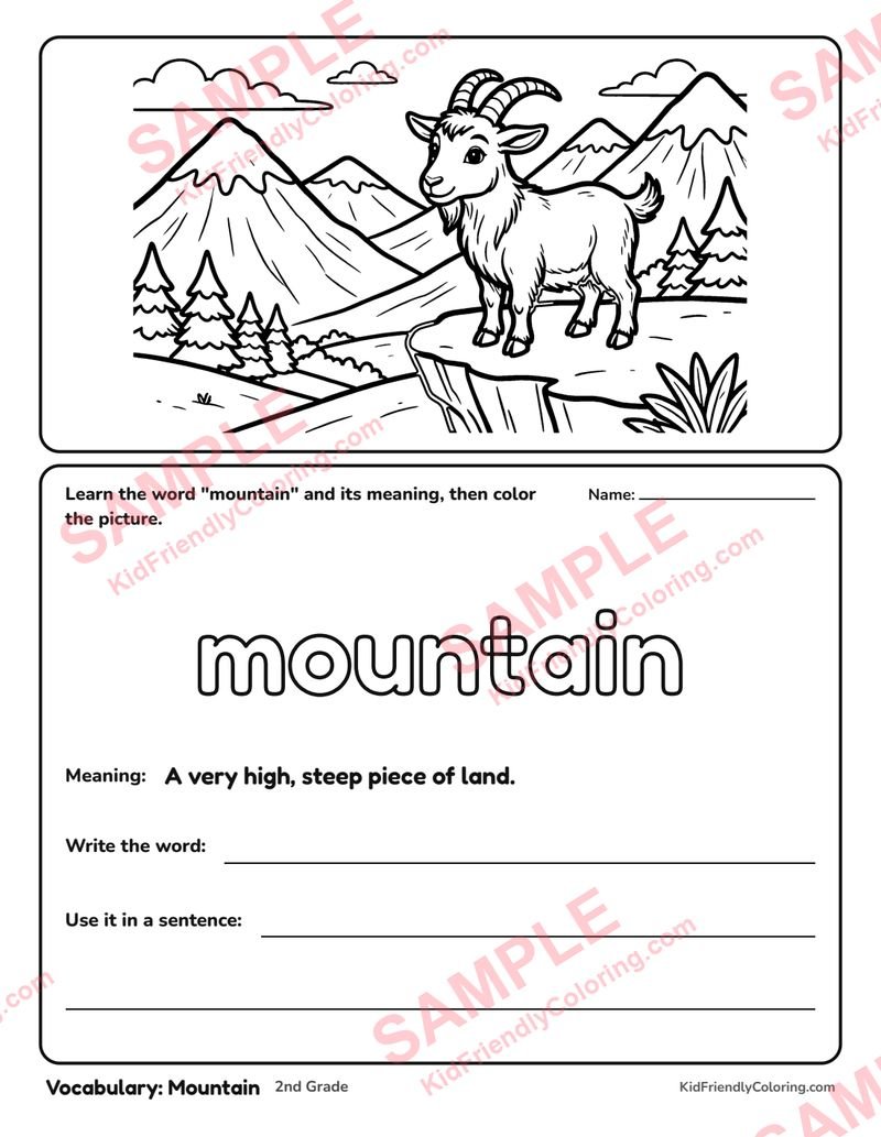 Vocabulary: Mountain coloring page preview